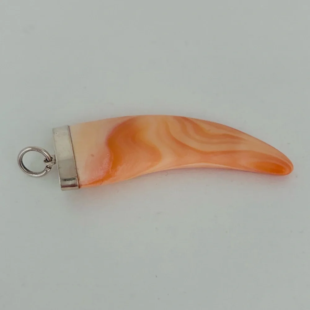 Vintage Silver & Coral Horn Pendant, no chain